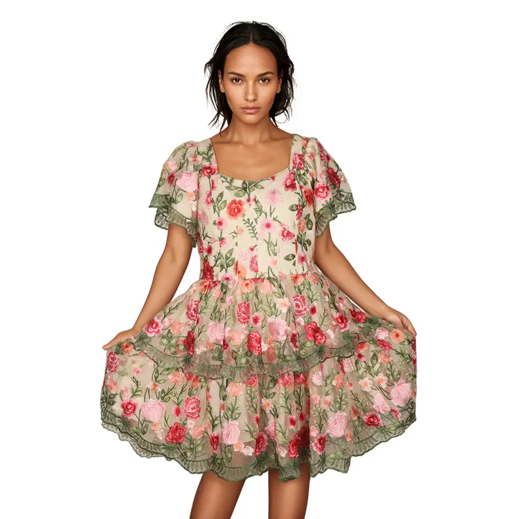 Print Sleeve Square Neck Open Ba...