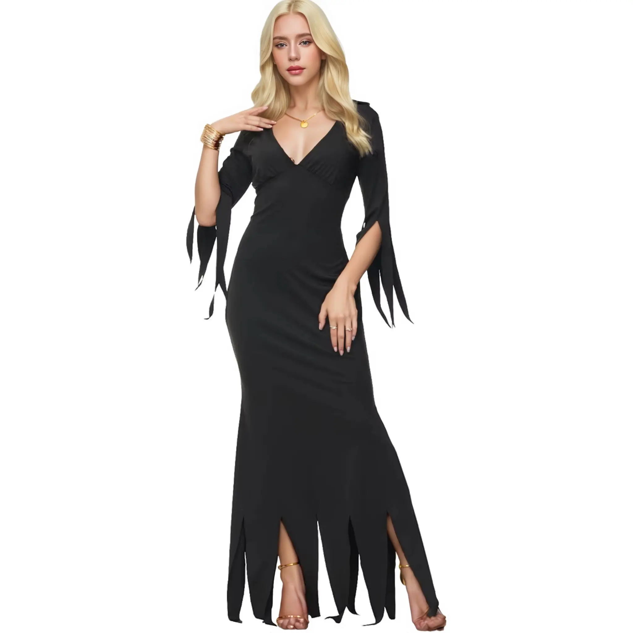 OEM Custom Womens V-Neck Bodycon Maxi Dress Adult Party Performance Costume