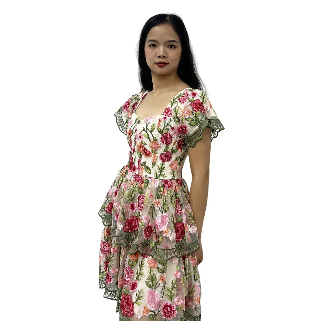 Casual Square Collar Neck Breathable Washable Spandex Lining Knee-Length A-Line Rayon Eco-Friendly Women'S Dress