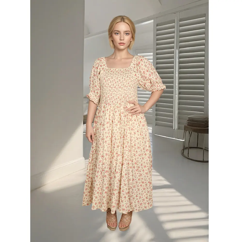 Premium French Floral Short Sleeve Dress - Customizable Fit & Design