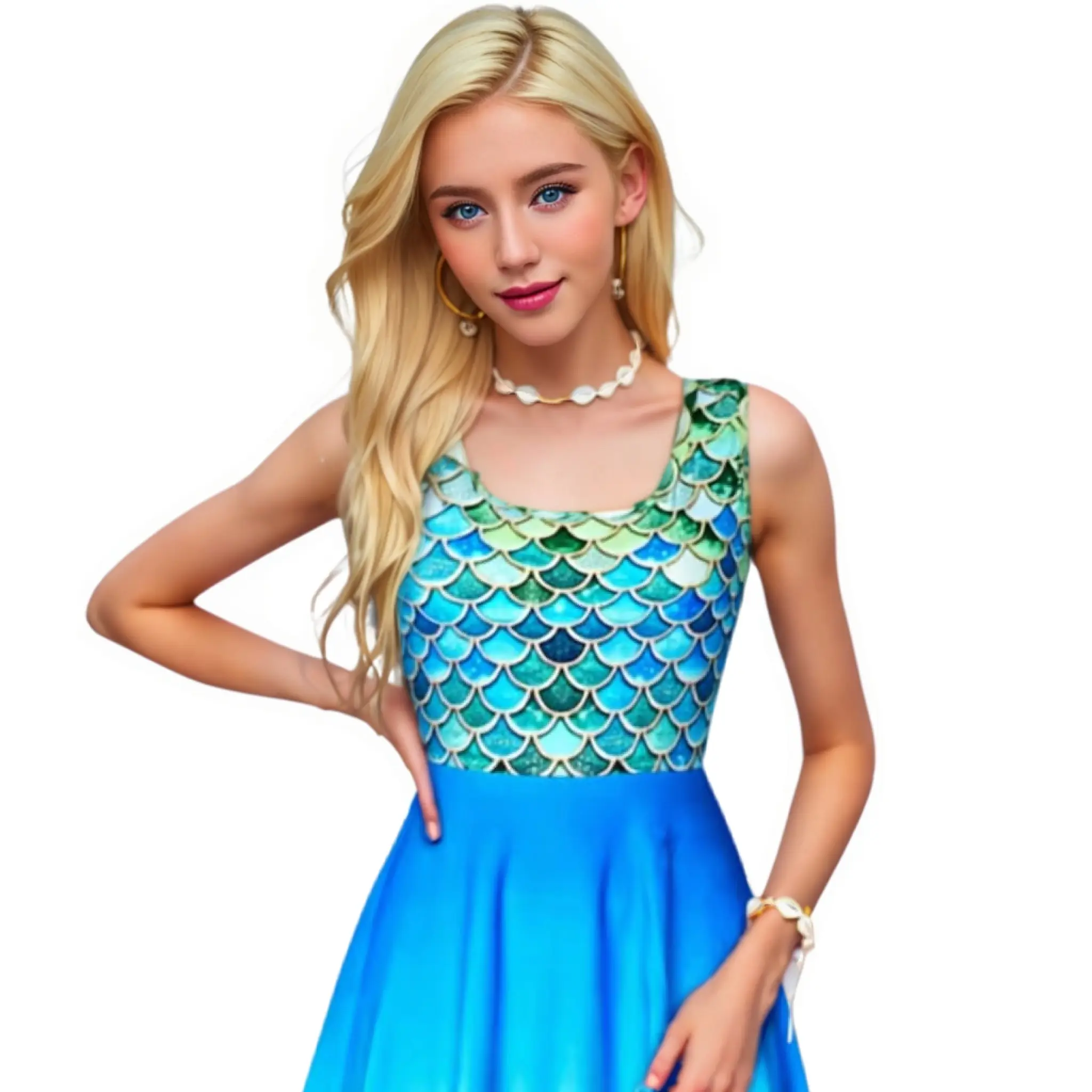 Women's Sleeveless Square Collar Vintage Empire Waist Anti-Static Summer Beach Casual Midi a Line Dress