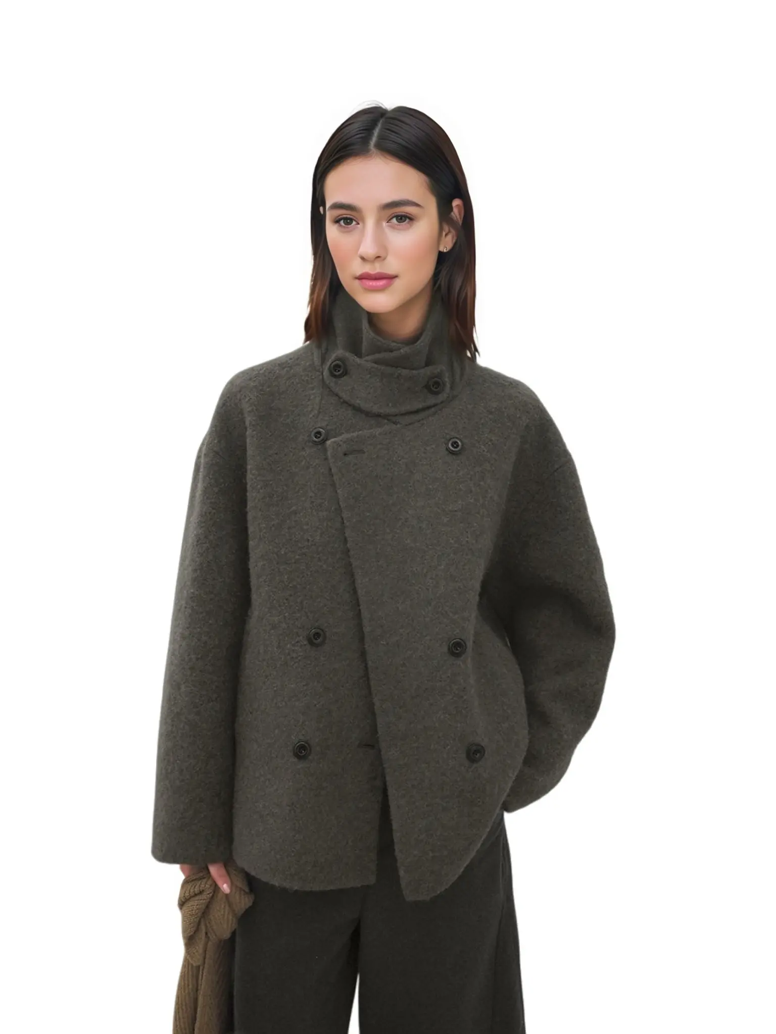 2025 Winter Korean Style Lapel Double-Breasted Wool Lazy Short Double-Sided Coat