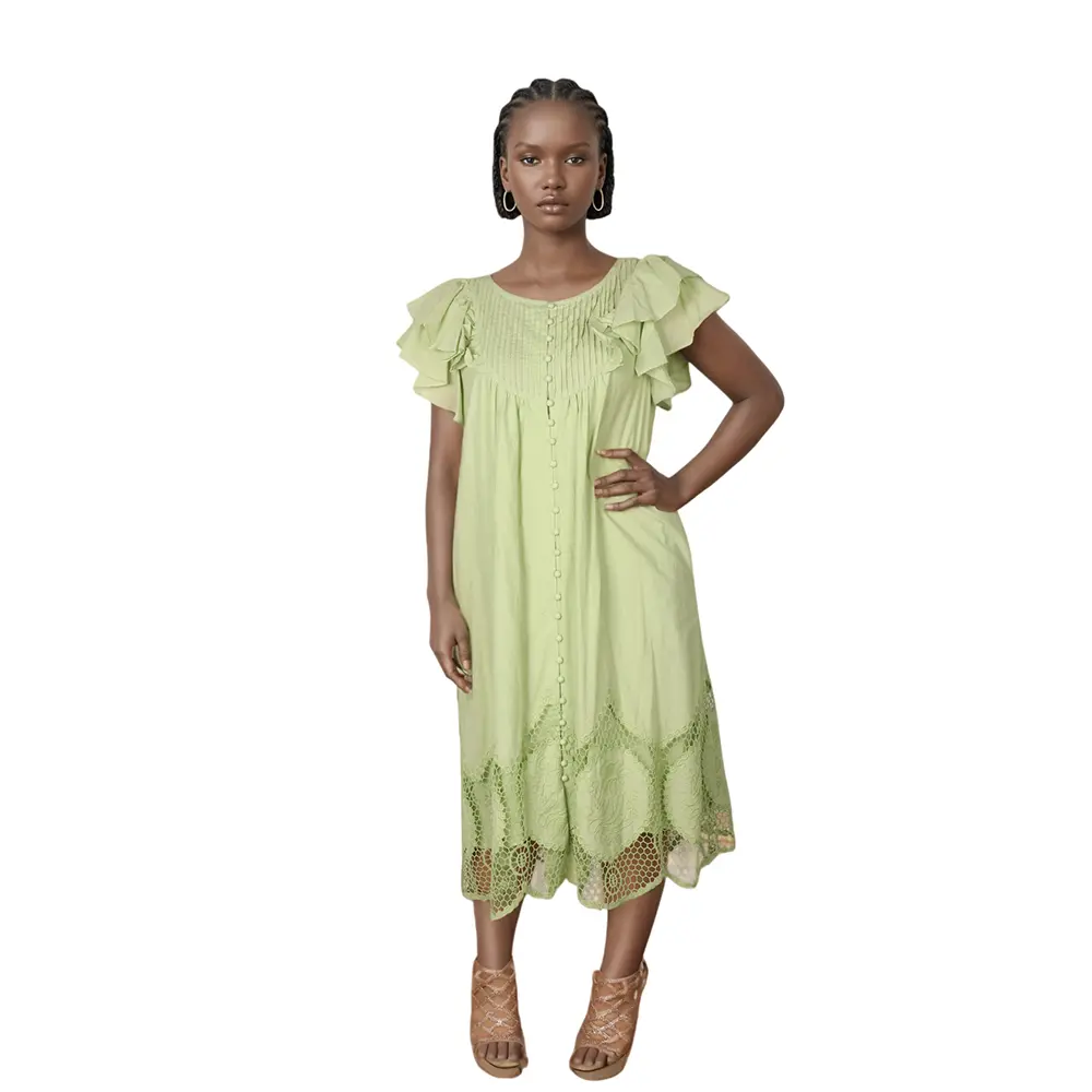 Custom V-Neck Flounce Sleeve Short Dress | Women's Dress