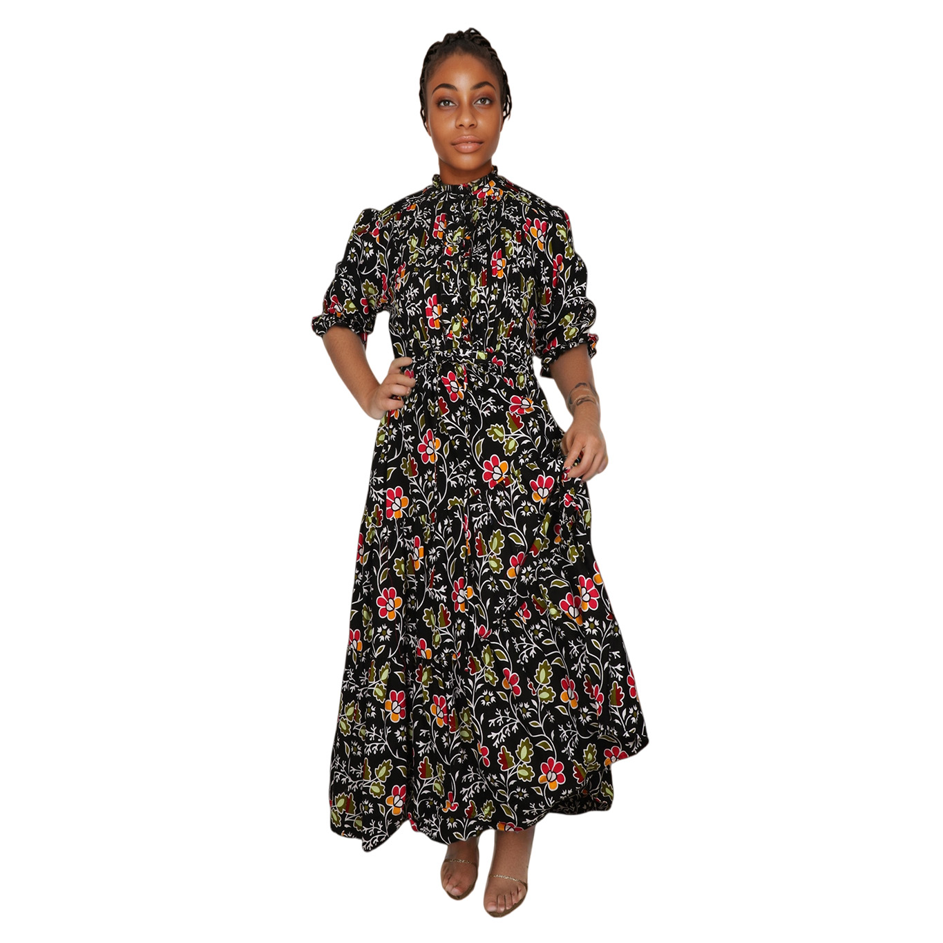 Twill Silk Floral Satin Maxi Dress