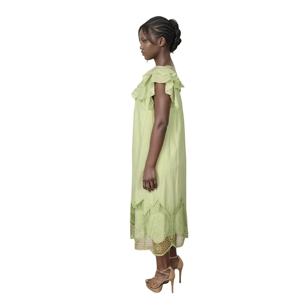 V-Neck Ruffled Short Sleeve Straight Skirt for Women 3.jpg