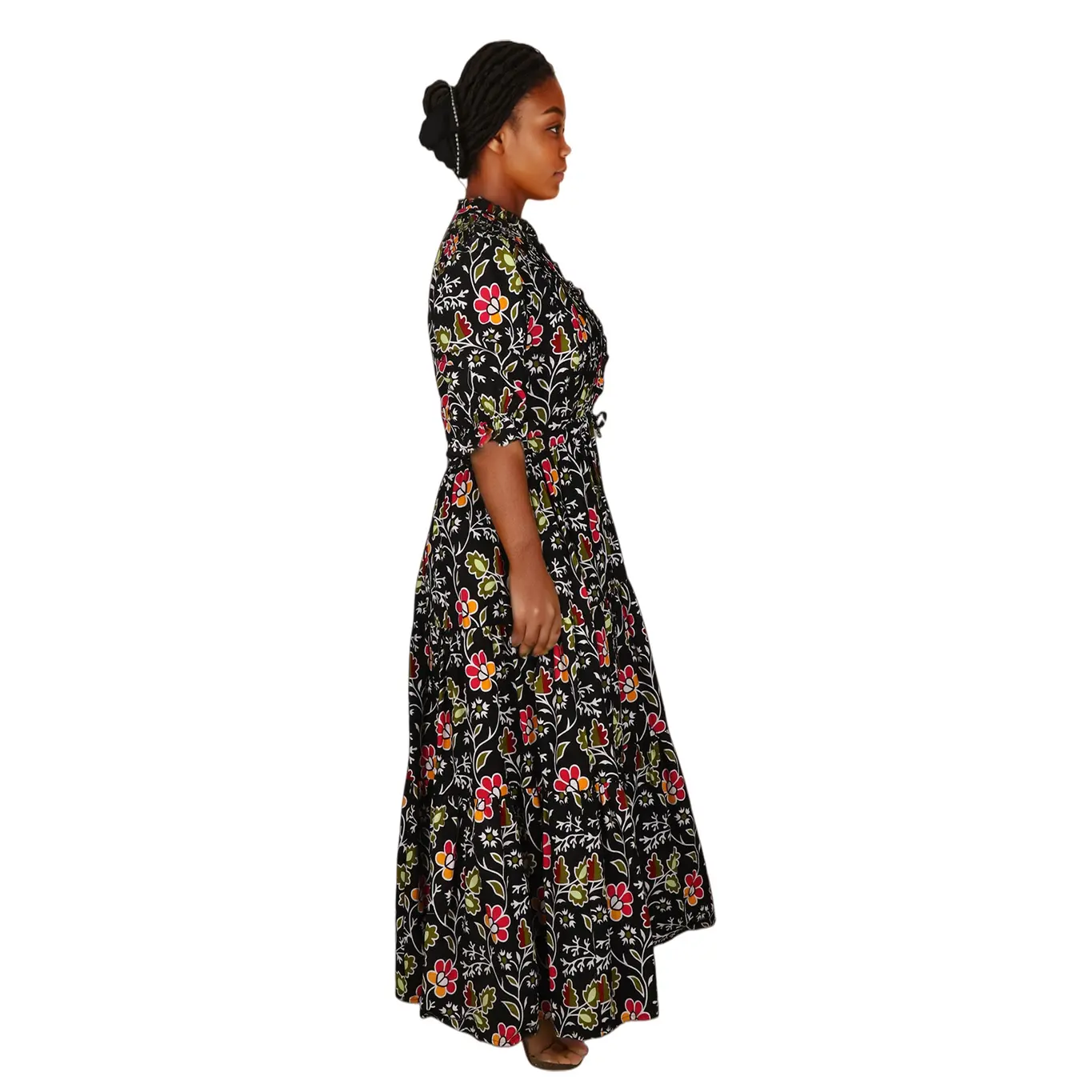 Twill Silk Floral Satin Maxi Dress