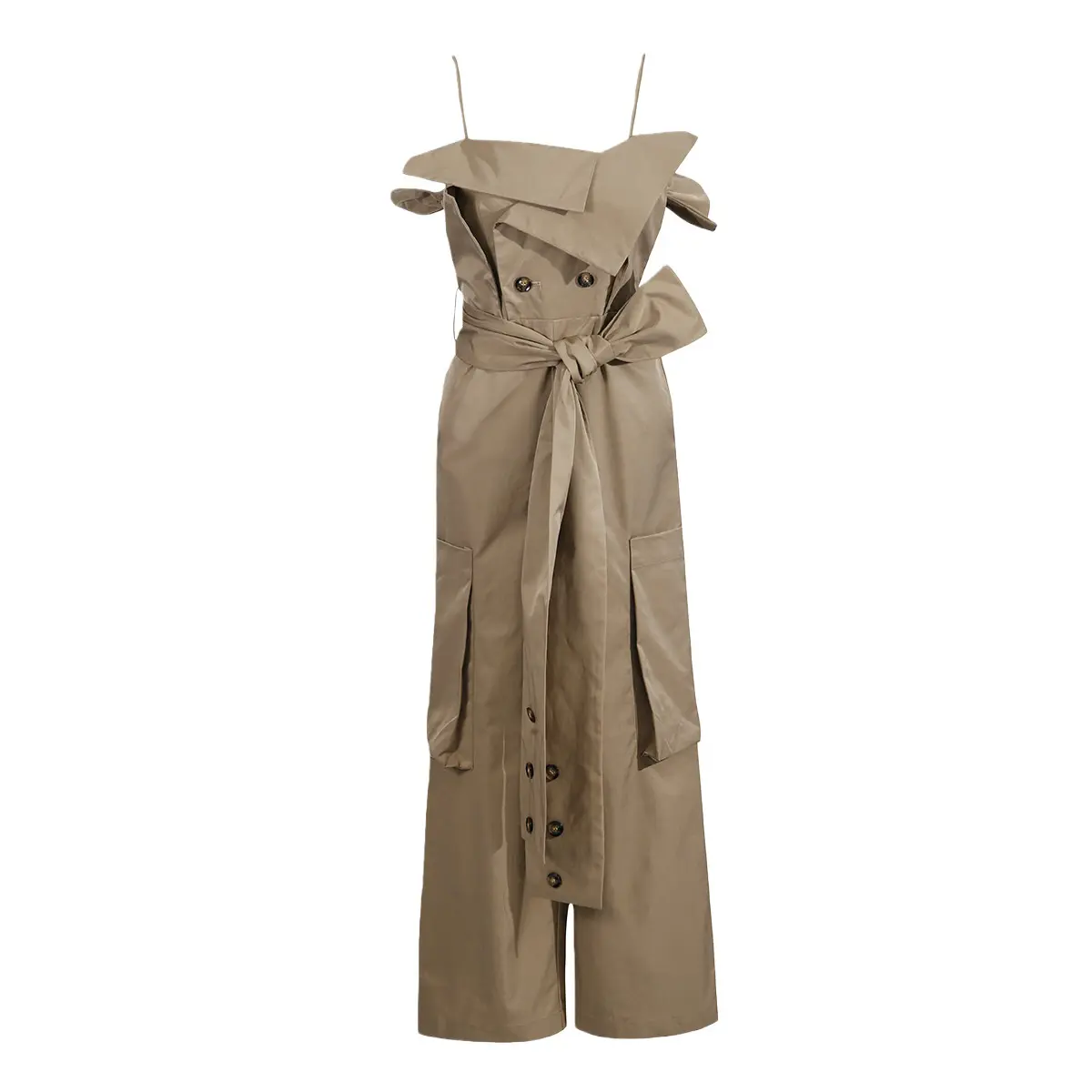 Khaki belted waist-cinching sleeveless jumpsuit with cargo pockets, new winter 2025 style, high-end women's trousers (5).jpg