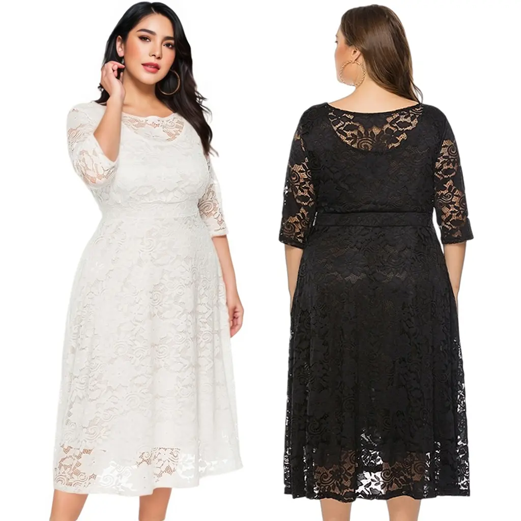 High Quality Pinup Fashion Plus Size Lace Chiffon Wedding Guest Dresses Women Cocktail Party Midi Dress ODM/OEM