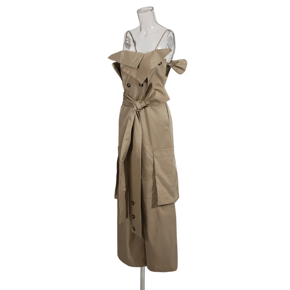 Khaki belted waist-cinching sleeveless jumpsuit with cargo pockets, new winter 2025 style, high-end women's trousers (3).jpg
