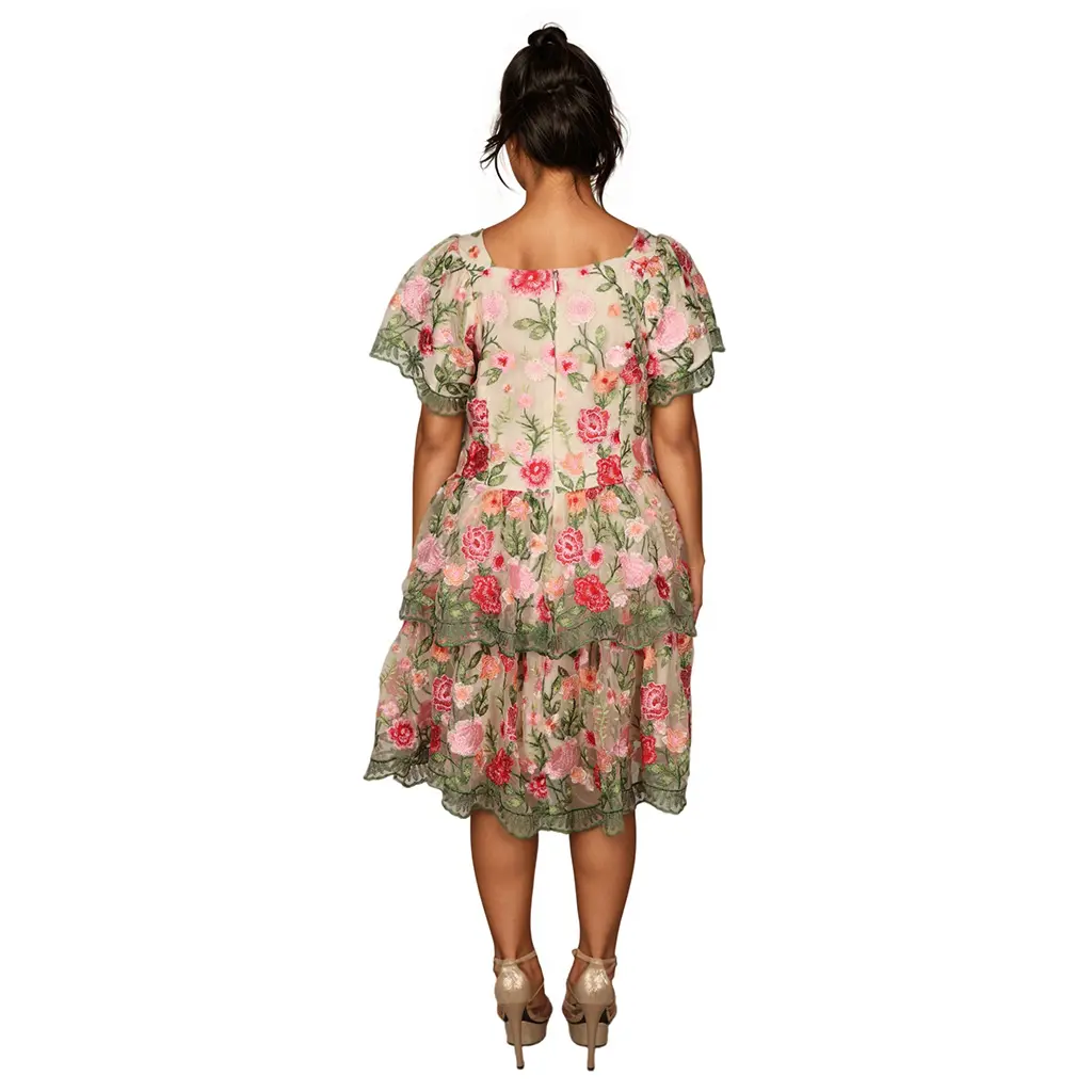 Print Sleeve Square Neck Open Back Lace Trim Tiered Ruffle Elegant Vintage Summer Garden Party Maxi Women Dress (4).jpg