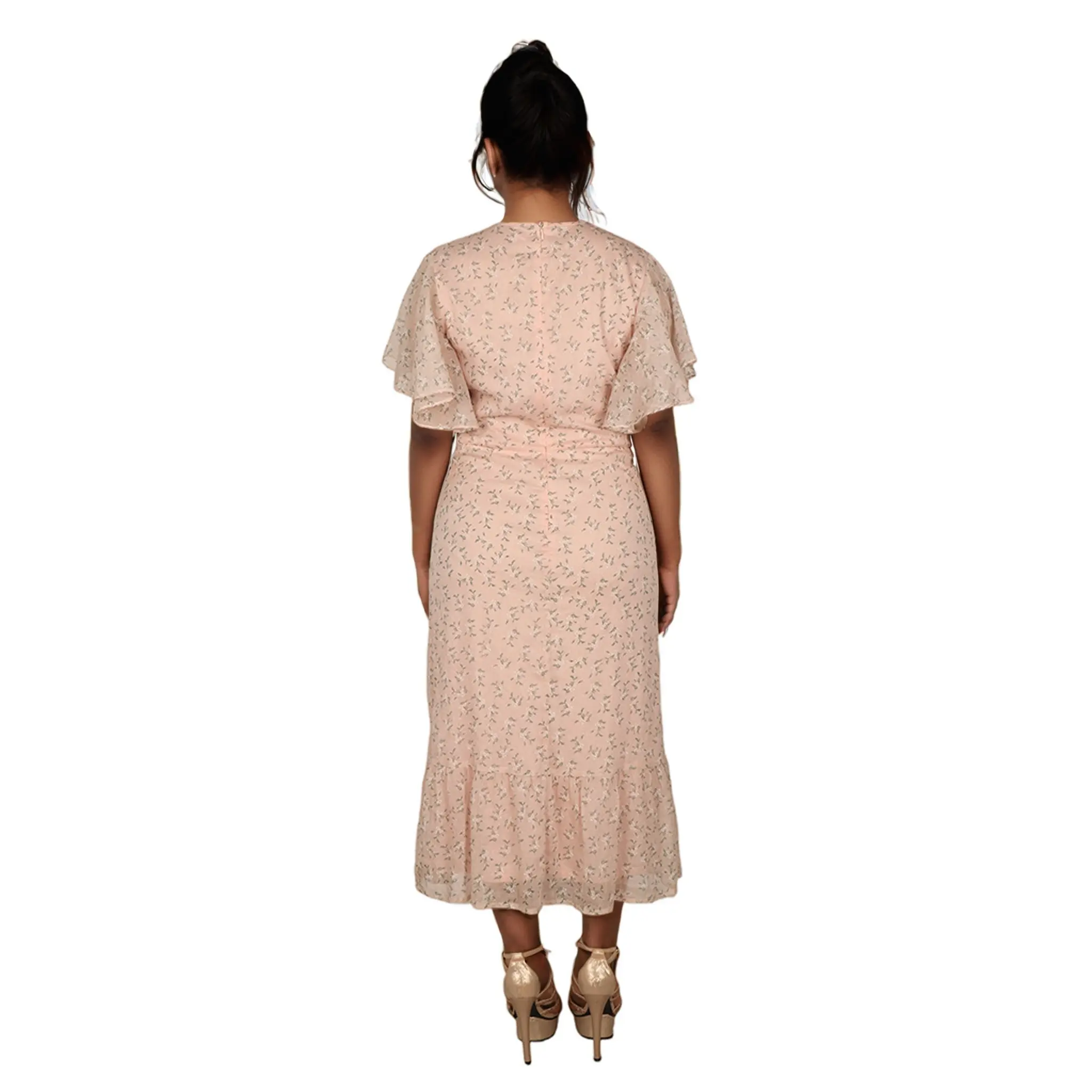 Floral Printed Square Collar Short Sleeve Button Front Natural Waist Classic Fit Women's Knee-Length Casual Dress Cotton Dress (4).jpg