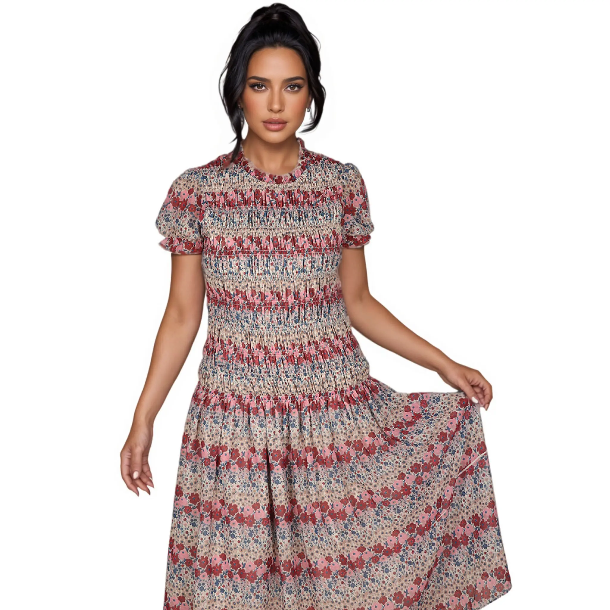 Floral Printed Square Collar Sho...