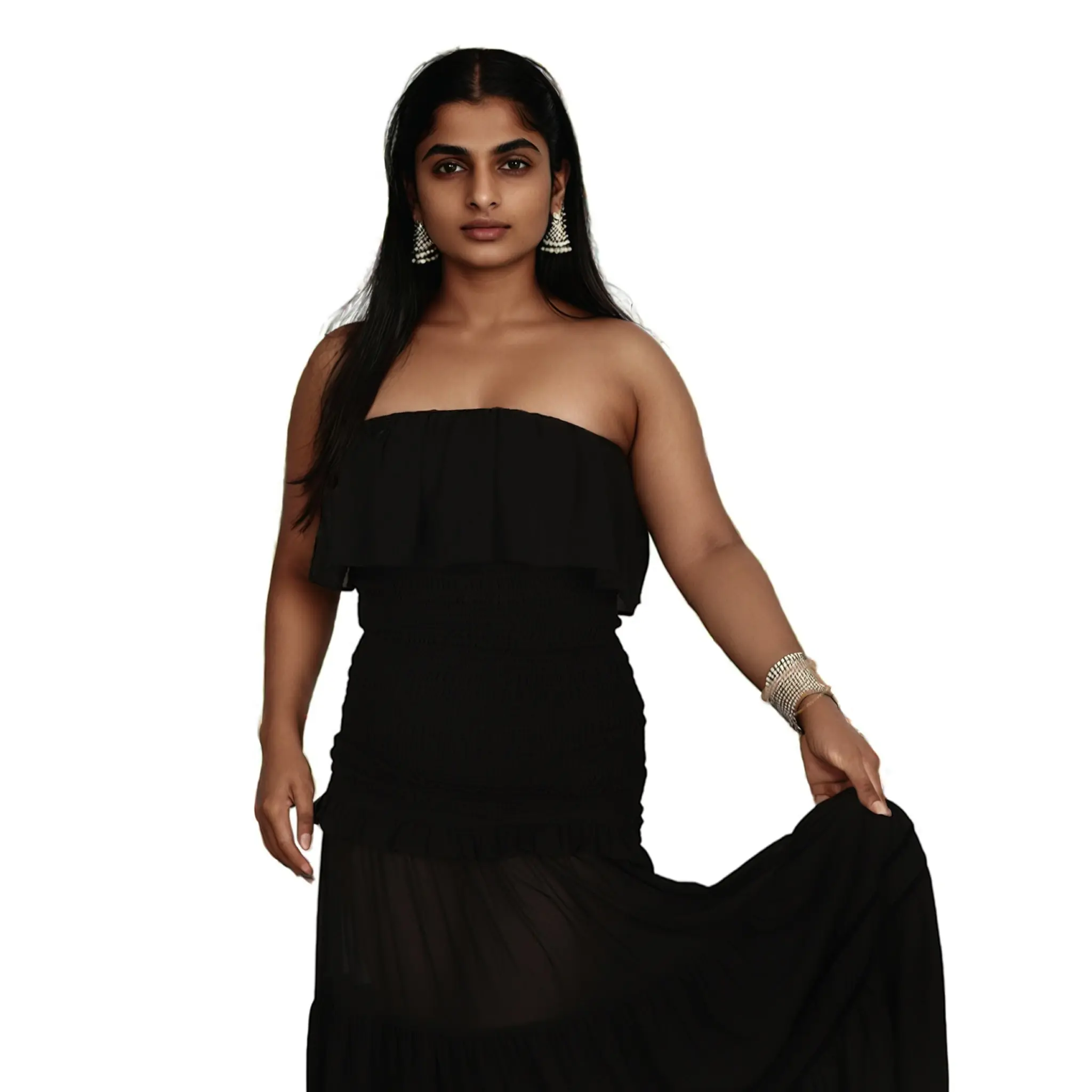 Sleeveless Slit Solid Color Floor-Length Off