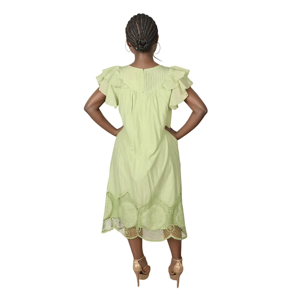 V-Neck Ruffled Short Sleeve Straight Skirt for Women 4.jpg