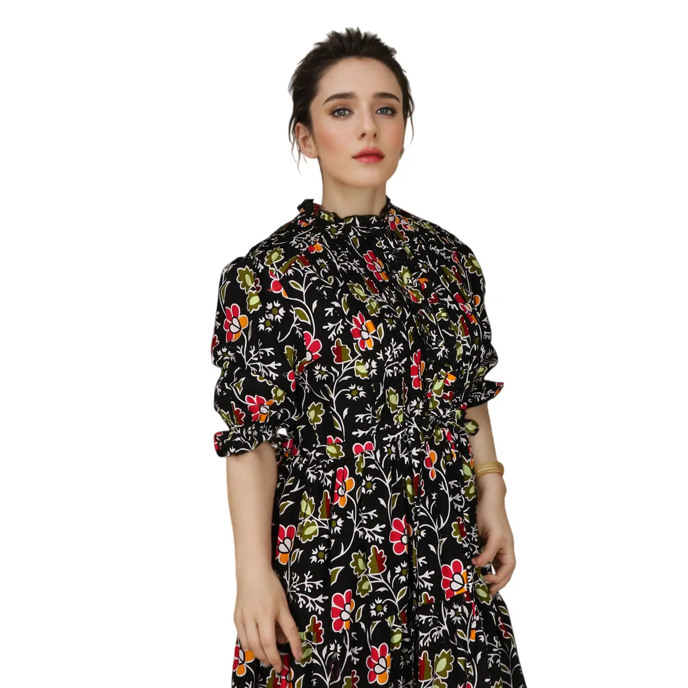 Elegant Autumn Floral Maxi Dress Machine Washable Twill Silk Satin Floor-Length Gown (4).jpg